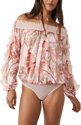 Free People Born to Love Floral Print Off the Shoulder Bodysuit in Lotus Combo