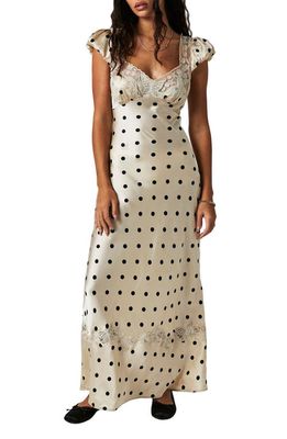Free People Butterfly Babe Polka Dot Cutout Maxi Dress in Tea Combo