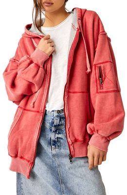 Free People By Your Side Oversize Hoodie Jacket in Cherry Crush