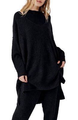 Free People C.O.Z.Y Waffle Knit Pullover in Black