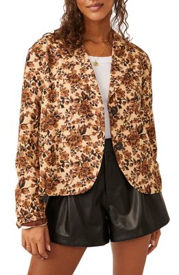 Free People Cali Floral Print Boxy Single Breasted Blazer in Sand Combo