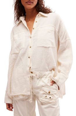 Free People Cardiff Cotton Gauze Button-Up Shirt in Optic White