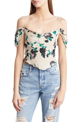 Free People Cassandra Floral Off the Shoulder Blouse in Ivory Combo