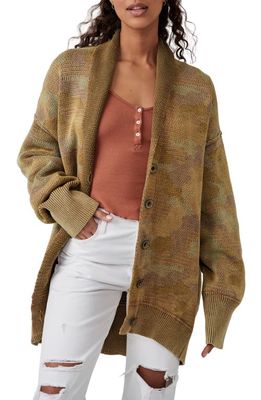 Free People Chamomile Pattern Longline Cotton Cardigan in Army Combo