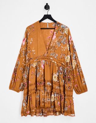Free People Cherry Blossom printed mini dress in brown