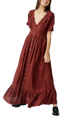 Free People Colette Lace Embellished Dress in Cinnamon Brown