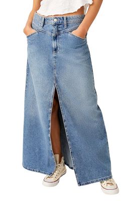 Free People Come as You Are Denim Maxi Skirt in Sapphire Blue Slit