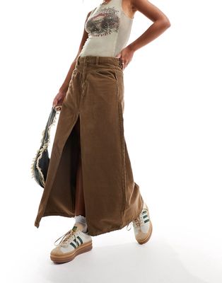 Free People cord midaxi skirt in chocolate-Brown