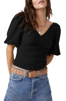 Free People Cupcake Ruched Puff Sleeve Top in Black