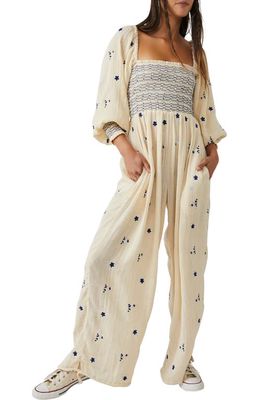 Free People Dahlia Smocked Wide Leg Jumpsuit in Washed Out