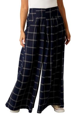 Free People Dance at Dusk Plaid Wide Leg Pants in Navy Combo