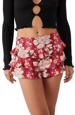 Free People Days Gone By Tiered Shorts in Red Combo