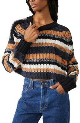Free People Devon Stripe Crop Sweater in Sunflower Seed