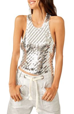 Free People Disco Fever Tie Back Tank in Silver Combo