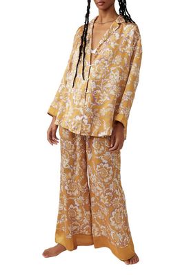 Free People Dreamy Days Mixed Print Pajamas in Golden Combo