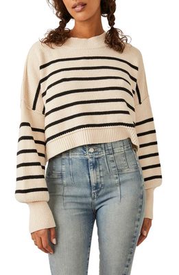 Free People Easy Street Stripe Rib Crop Sweater in Pearl Combo