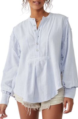 Free People Edge Washed Long Sleeve Shirt in White Sky Combo