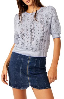Free People Eloise Open Stitch Puff Shoulder Sweater in Falling Water Combo