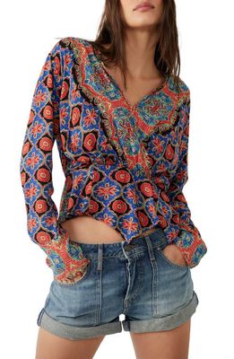 Free People Falling For You Floral Print Peplum Top in Blue Combo