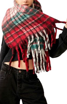 Free People Falling For You Plaid Brushed Blanket Scarf in Candy Apple