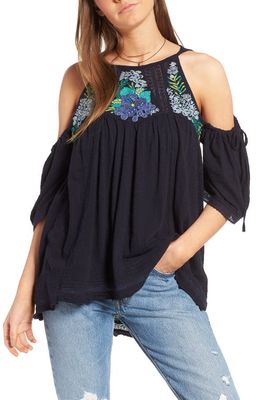 Free People Fast Times Cold Shoulder Top in Navy