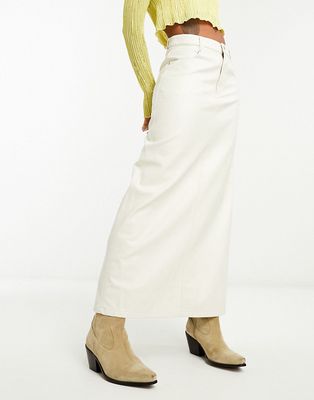 Free People faux leather maxi skirt in cream-White