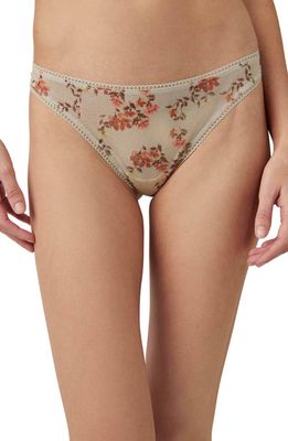 Free People Floral Print Picot Trim Mesh Thong in Sage Combo