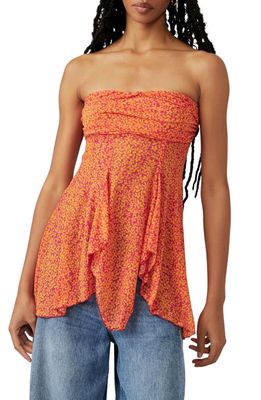 Free People Floral Strapless Peplum Top in Hot Pink Combo