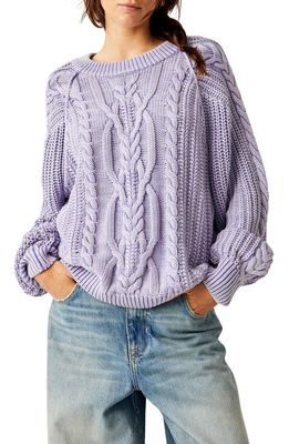 Free People Frankie Cable Cotton Sweater in Heavenly Lavender