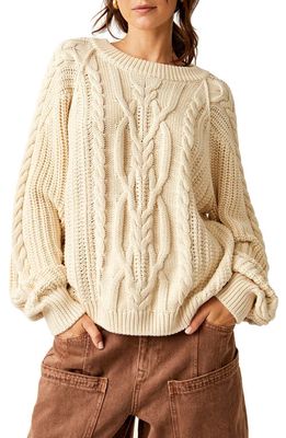 Free People Frankie Cable Cotton Sweater in Ivory