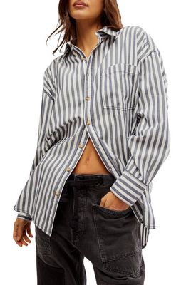 Free People Freddie Stripe Oversize Button-Up Shirt in Nautical Navy Combo
