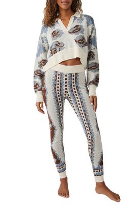 Free People Fuzzy Feelings Crop Sweater & Pants Pajama Set in Ivory Combo