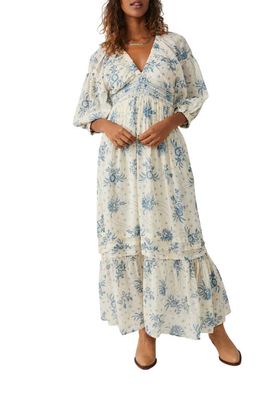 Free People Golden Hour Smocked Bodice Cotton Maxi Dress in Tea Combo