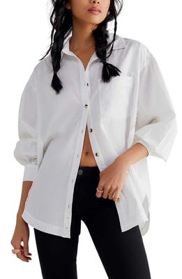 Free People Happy Hour Oversize Poplin Button-Up Shirt in White