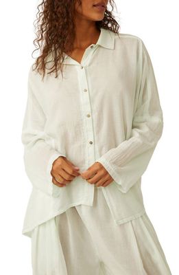 Free People Heat of The Night Oversize Pajama Shirt in Spa Blue