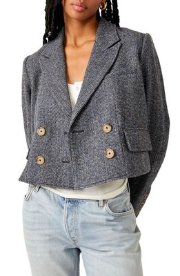 Free People Heritage Double Breasted Crop Blazer in Blue Combo