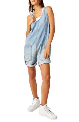 Free People High Roller Denim Short Overalls in Bright Eyes