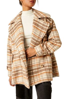 Free People Highands Plaid Double Breasted Peacoat in Brown