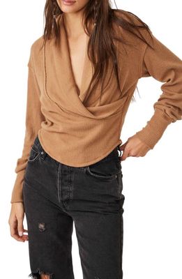 Free People Hold Me Close Rib Wrap Front Top in Tobacco Brown