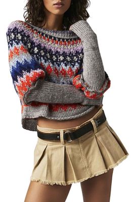 Free People Home for the Holidays Juliet Sleeve Sweater in Heather Grey Combo