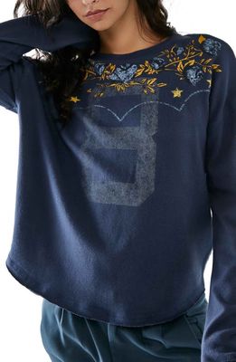 Free People Homestead Long Sleeve Cotton Graphic Tee in Navy Combo