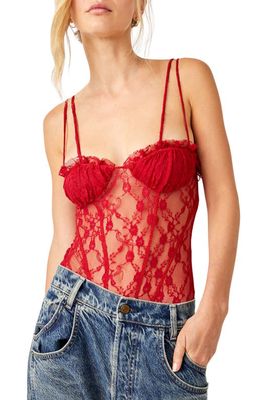Free People If You Dare Lace Bodysuit in Cranberry