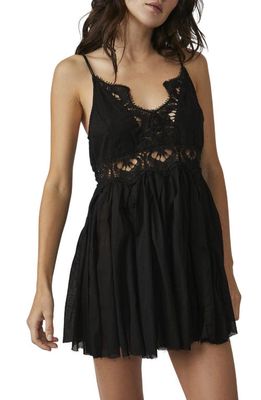 Free People Ilektra Lace Inset Cotton Chemise in Black