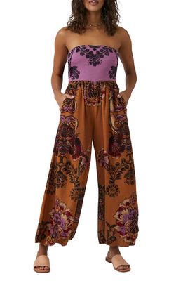 Free People Indio Sun Strapless Wide Leg Jumpsuit in Golden Combo