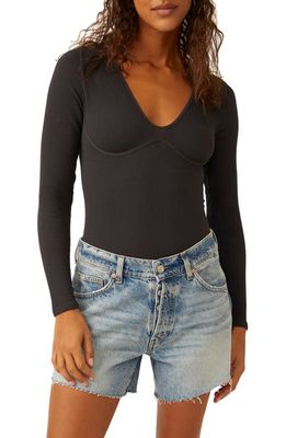 Free People Intimately FP Meg Rib Seamless Thong Bodysuit in Charcoal