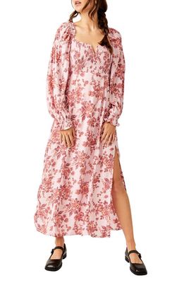Free People Jaymes Floral Smocked Long Sleeve Maxi Dress in Lilac Combo