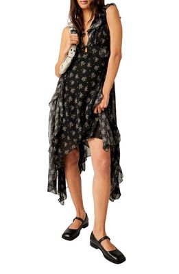 Free People Joaquin Floral Ruffle Plunge Dress in Black Combo