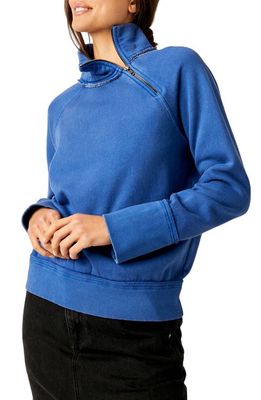 Free People Just a Game Asymmetric Half Zip Sweatshirt in Lapis Lazuli