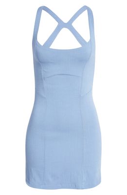 Free People Just Peachy Square Neck Minidress in All Aboard Blue