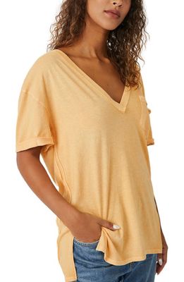 Free People Keep Me V-Neck Cotton T-Shirt in Peach Sunrise